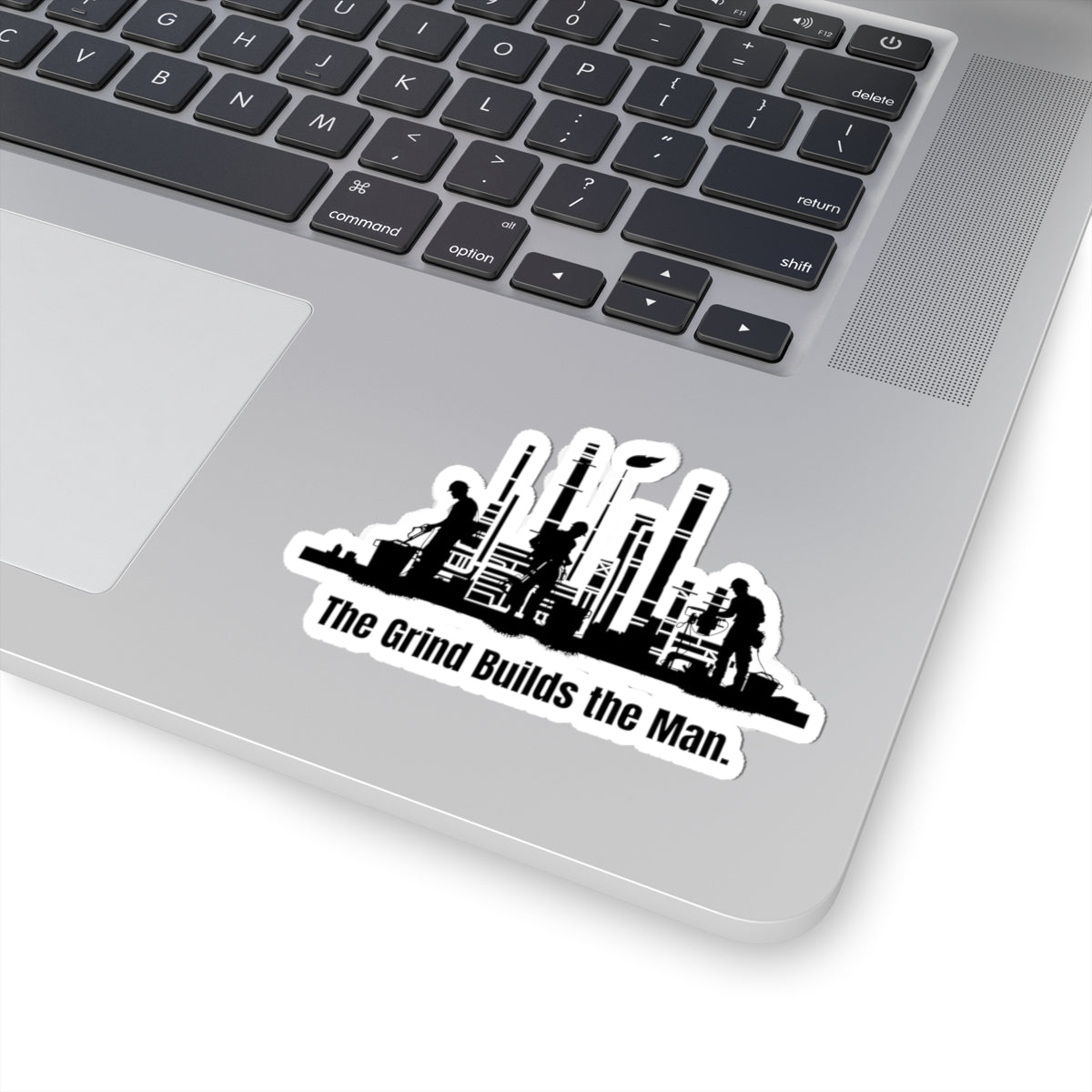 The Grind Builds the Man Sticker – Blue Collar Hard Hat Decal | Tough Vinyl Sticker for Tradesmen, Toolboxes & Laptops