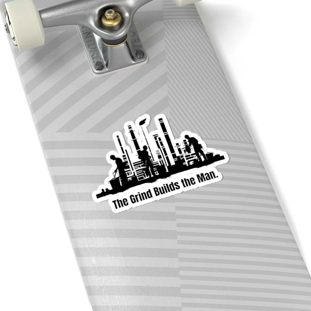 The Grind Builds the Man Sticker – Blue Collar Hard Hat Decal | Tough Vinyl Sticker for Tradesmen, Toolboxes & Laptops